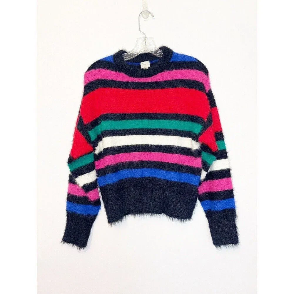A New Day Long Sleeved Stripe Black Red Pink Green White Sweater XS